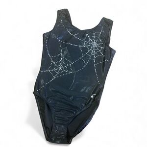 🕸️ Destira Black Spiderweb Rhinestone Leotard – Adult Medium